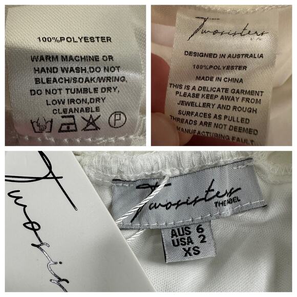 NWT TWO SISTERS White Piper Mini Dress Sz 2 Ruched Shirred Textured Polka Dot XS - Picture 16 of 16